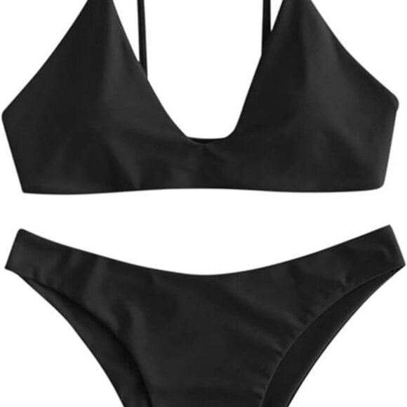ZAFUL Women's Tie Back Padded High Cut Bralette Bikini Set Two Piece Swimsuit - Picture 4 of 5